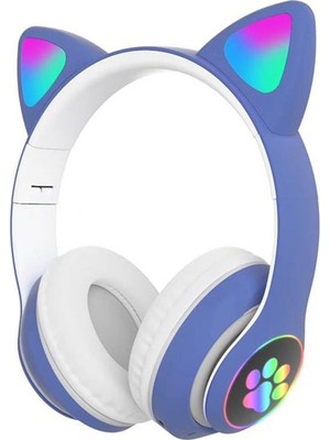 Sonia Kedi Kulağı Detaylı Bluetooth Kablosuz Rengarenk Işıklı Rgb Mavi Oyuncu Kulaklık