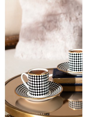Madame Coco Evorde Bella 6 Kişilik Kahve Fincanı Seti - Siyah/beyaz