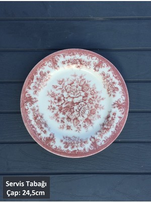 Pinkev 6 Kişilik Porselen 24,5cm Servis Tabağı Tabak Seti - Rosabella