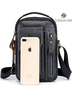 Eddyscale Erkek Deri Omuz Çantası Iş Messenger Crossbody Casual Tote Çanta Sling Seyahat Çantası (Yurt Dışından)