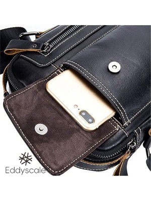 Eddyscale Erkek Deri Omuz Çantası Iş Messenger Crossbody Casual Tote Çanta Sling Seyahat Çantası (Yurt Dışından)