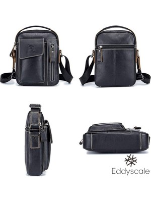 Eddyscale Erkek Deri Omuz Çantası Iş Messenger Crossbody Casual Tote Çanta Sling Seyahat Çantası (Yurt Dışından)