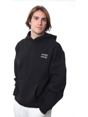 Coredra Amore Oversize Hoodie Erkek - Siyah