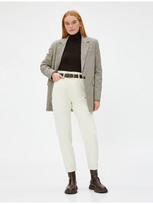 Koton Beli Lastikli Kot Pantolon Hafif Dar Paça - Mom Jeans