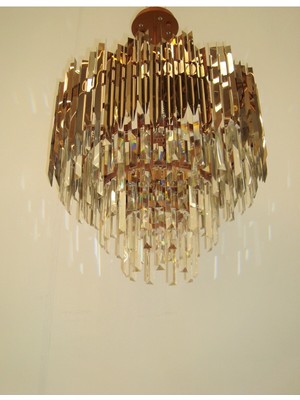 ÖZÇELİKLER Lüks Premium Beta Roze Şeffaf Kristal 60 Lık Daire Salon Avize