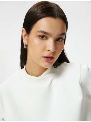 Koton Crop Sweatshirt Dik Yaka Ribanalı