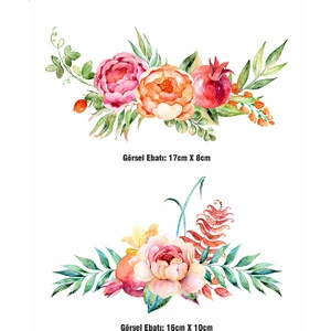 F17 Ajans Yapraklı Çiçekler 2 Adet Ütü ile Yapışan Tekstil Dtf Baskı