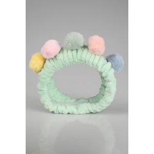 Yeşil Renkli Ponponlu Peluş Bandana Makyaj Spa Saç Bandı