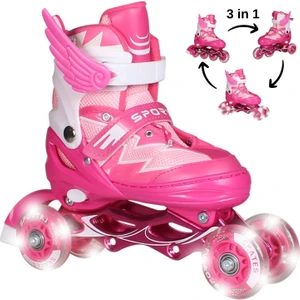 Işıklı Silikon Tekerli Paten Kız Erkek Çocuk Pateni Çantalı 2+2 4 Dört Tekerlekli Paten 3 In 1