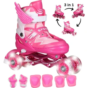 Işıklı Silikon Tekerli Paten Dizlik Dirseklik Setli Kız Erkek Çocuk Pateni Çantalı 2+2 4 Dört Tekerlekli Paten