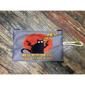 Street Bag  silahlı Kedi Desenli Baskılı Kalemlik , El Çantas , Baskılı Bez Çanta , Makyaj Çantası