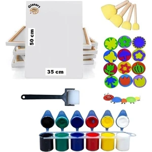 Çocuklar Için Etkinlik Seti Parmak Boyası Ponpon Eva Baskı 35 x 50 Tuval Rulo Fırça Yıkanabilir