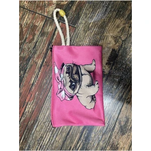 Street Bag Pembe Sevimli Köpek Desenli Baskılı Kalemlik , El Çantas , Baskılı Bez Çanta , Makyaj Çantası