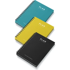Deep Notebook 3'lü Set Süresiz Planlayıcı Ajanda A5 Spiralli Siyah Sarı Turkuaz Renk Tasarım