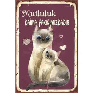 Ahşap Vintage Tablo " Mutluluk Daima Yakınımızdadır" Ahşap Mdf 25X35CM