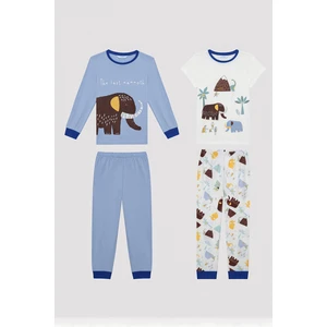 Erkek Çocuk Mamut Desenli Çok Renkli 2li Pijama Takımı