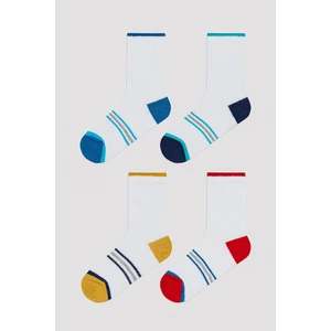 Erkek Çocuk Renkli Çizgili Beyaz 4lü Tenis Soket Çorap