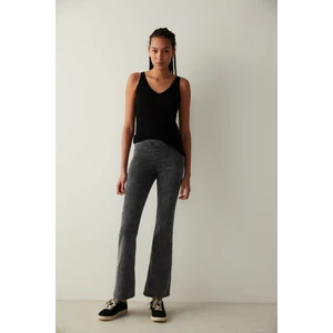 Gri Denim Yüksek Bel Flare Paça Pantolon