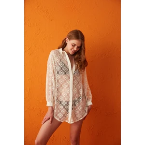 Beyaz Güpür Detaylı Nora Gömlek