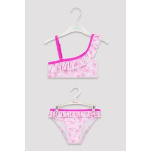 Çok Renkli Kız Çocuk Parlak Kelebek Desenli Tek Omuz Bikini Takımı