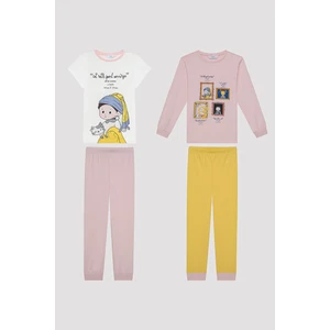 Kız Çocuk Art Çok Renkli 2li Pijama Takımı