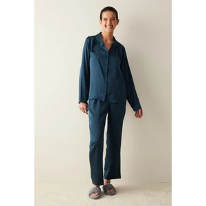 Saten Uzun Kollu Gömlek Pantolon Pijama Takımı