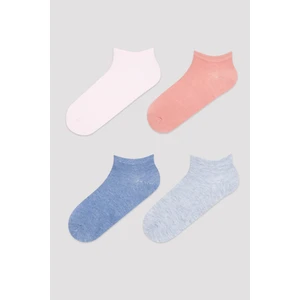 Pembe - Çok Renkli Basic 4lü Patik Çorap