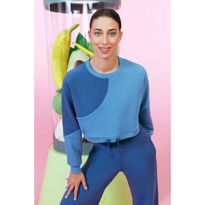 Lacivert Uzun Kollu Bisiklet Yaka Milos Crop Sweatshirt - Saude Collection