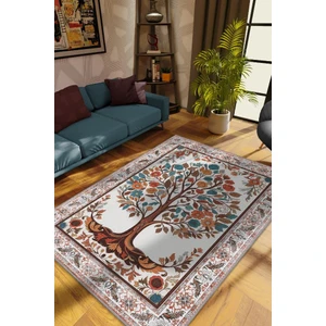 Art Deco Hayat Ağacı Vintage Halı Görünümlü Dijital Baskı Renkli Halı Rustik Çiçekli Halı