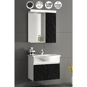 Yıldız 65 cm Beyaz-Royal Mermer Mdf Seramik Lavabolu Asma Banyo Dolabı Takımı