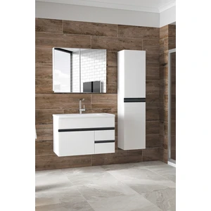 Alfa Banyo Esen Beyaz-Siyah (80+35) 115 cm Boy Dolaplı-Ayna Dolaplı-Lavabolu Banyo Takımı**demonte Değil