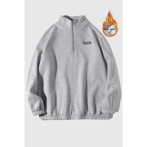 Ghassy Co. Erkek Yarım Fermuarlı Oversize Bel ve Kol Lastikli Içi Polarlı Sweatshirt