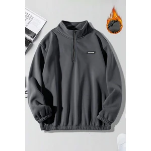 Ghassy Co. Erkek Yarım Fermuarlı Oversize Bel ve Kol Lastikli Içi Polarlı Sweatshirt