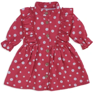 Kız Çocuk Bebek Puanlı Şönil Elbise Fırfırlı Omuz Detay