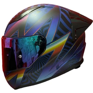 Rapıd 2 Race Optık Mat Mavi-Mor Kask++Spoiler-Set Gökkuşağı Cam