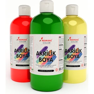 Red Rose Kırmızı-Yeşil-Sarı Akrilik Boya 3'lü Set 3X500 gr Dekoratif, Hobi Amaçlı, Sanatsal, Canlı Renkler