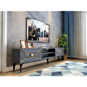 Cantek Dizayn Yummedi Tv Ünitesi 2 Raflı, 2 Kapaklı Antrasit-Altın