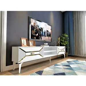 Cantek Dizayn Yummedi Tv Ünitesi 2 Raflı, 2 Kapaklı Beyaz-Altın