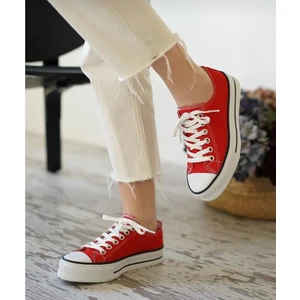 By İmis Shoes Kalın Taban Kısa Keten Sneaker