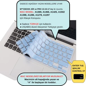 Macbook Klavye Air Pro Koruyucu (US to TR) (Eski USB'li Model 2008-2017) ile Uyumlu