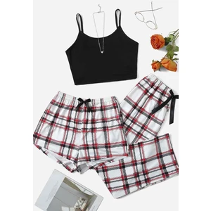 Merry See Basklı Ultrasoft Askılı 3'lü Paket Sortlu Pijama Takımı