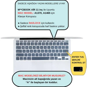 Macbook Air 11inç Klavye Koruyucu (US-İNGİLİZCE) A1370 A1465 Modelleri ile Uyumlu