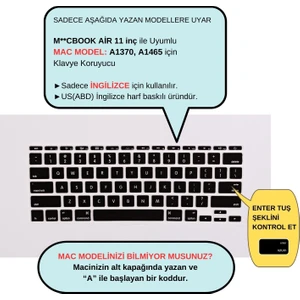 Macbook Air 11inç Klavye Koruyucu (US-İNGİLİZCE) A1370 A1465 Modelleri ile Uyumlu