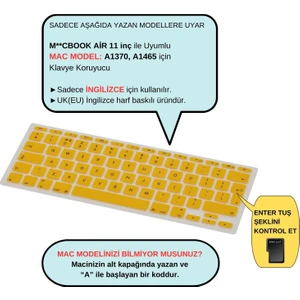 Macbook Air 11inç Klavye Koruyucu (UK-İNGİLİZCE) A1370 A1465 Modelleri ile Uyumlu
