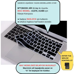 Macbook Air 11inç Klavye Koruyucu (UK-İNGİLİZCE) A1370 A1465 Modelleri ile Uyumlu