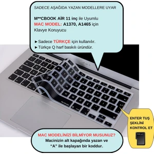Macbook Air 11inç Klavye Koruyucu (Türkçe Q) A1370 A1465 Modelleri ile Uyumlu