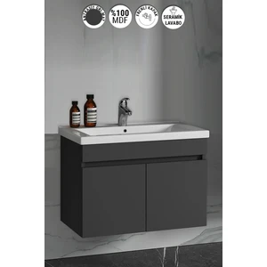 Çiğdem 80 cm Antrasit Gri Mat Mdf Seramik Lavabolu Asma Banyo Alt Dolabı