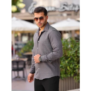 Çubuk Desen Kapitone Desenli Gömlek/ceket - Füme