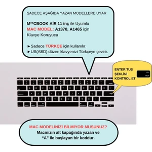Macbook Air Klavye Koruyucu 11 inç (US to TR) A1370 A1465 Modelleri ile Uyumlu