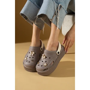 Pembe Potin Yüksek Taban Altın Tokalı Eva Comfort Kadın Sandalet DNZ225-24